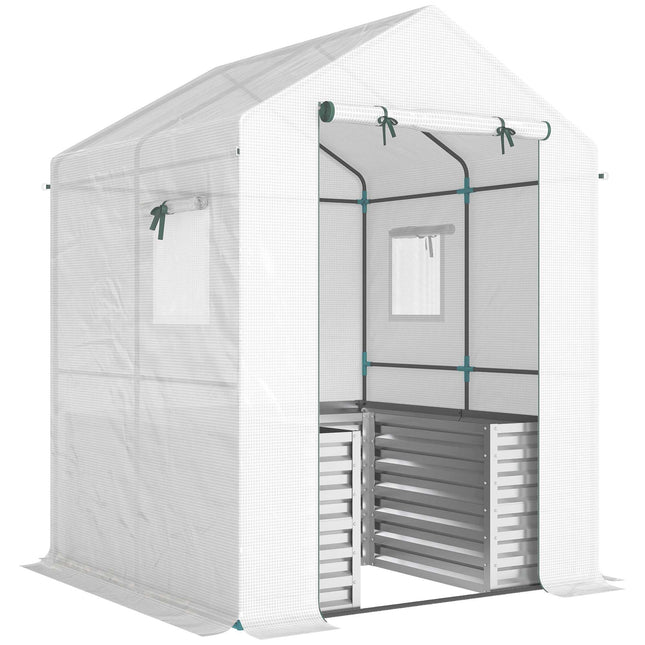 Tomato Greenhouse with Raised Bed, Roll-Up Door, 141x141x190 cm