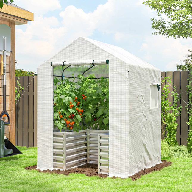 Tomato Greenhouse with Raised Bed, Roll-Up Door, 141x141x190 cm