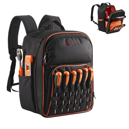 Tool Backpack, 49 Pockets, Laptop Sleeve, Reinforced Base