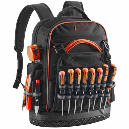 Tool Backpack, 64 Pockets, Laptop Compartment, Molded Base