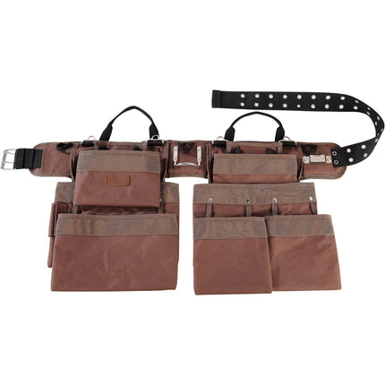Tool Belt With 19 Pockets, Adjustable 32–54 In, Brown