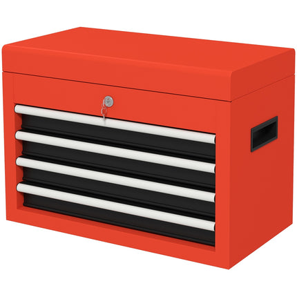 Tool box in red steel with 4 lockable drawers, 45x24.5x32.5 cm