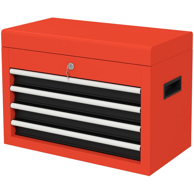 Tool box in red steel with 4 lockable drawers, 45x24.5x32.5 cm