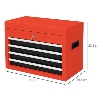 Tool box in red steel with 4 lockable drawers, 45x24.5x32.5 cm