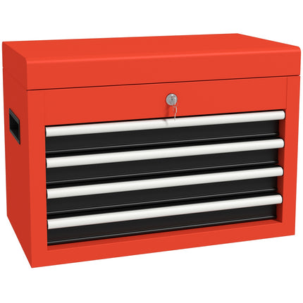 Tool box in red steel with 4 lockable drawers, 45x24.5x32.5 cm