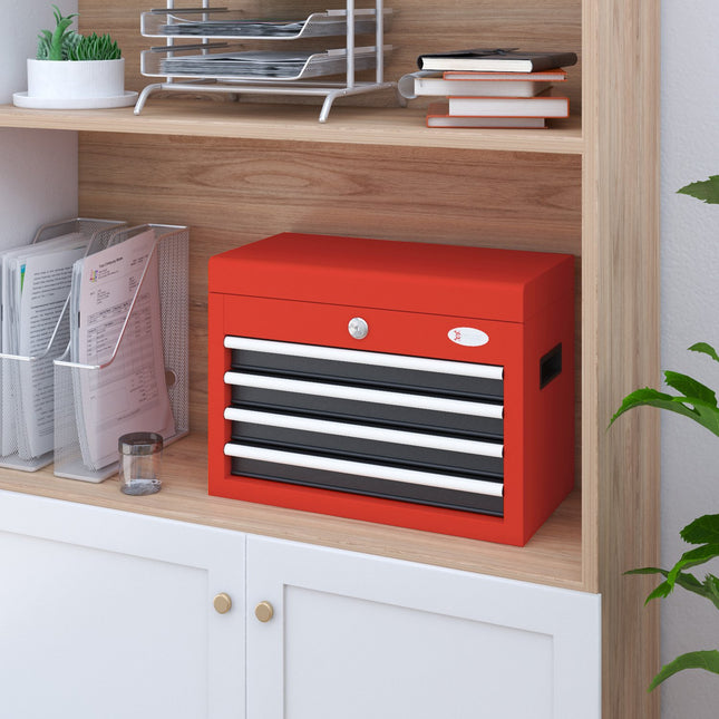 Tool box in red steel with 4 lockable drawers, 45x24.5x32.5 cm