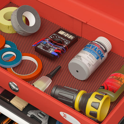 Tool box in red steel with 4 lockable drawers, 45x24.5x32.5 cm