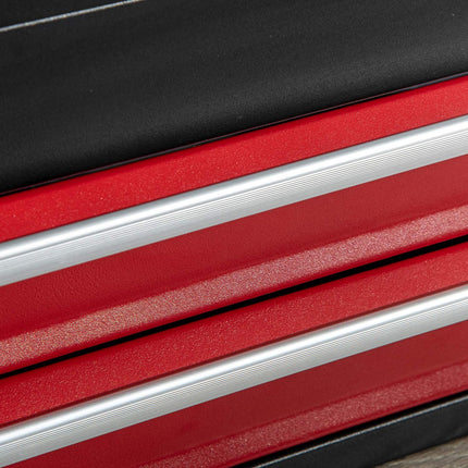 Steel tool box with handle - 2 locking drawers, black/red