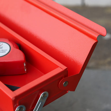 Space-saving steel toolbox with 5 compartments, red