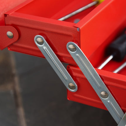 Space-saving steel toolbox with 5 compartments, red