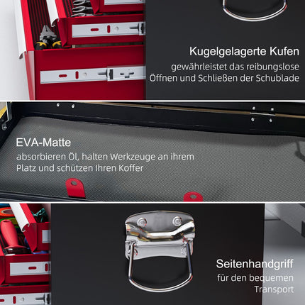 Steel tool box with lock & handle, 6 drawers, 60x26x34 cm