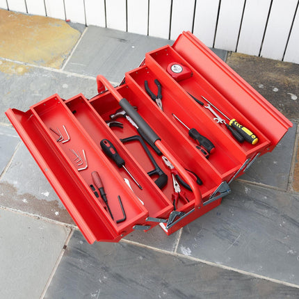 Folding toolbox in steel - 5 compartments, red, 57x21x41 Cm