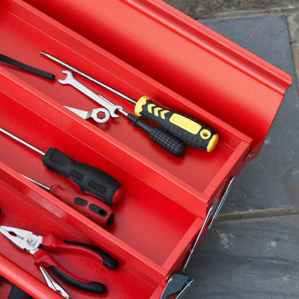 Folding toolbox in steel - 5 compartments, red, 57x21x41 Cm