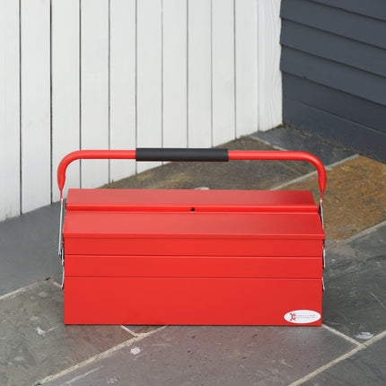 Folding toolbox in steel - 5 compartments, red, 57x21x41 Cm