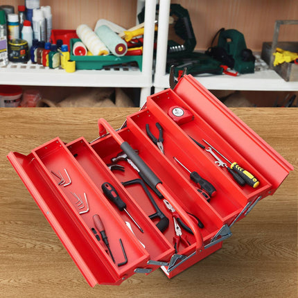 Folding toolbox in steel - 5 compartments, red, 57x21x41 Cm