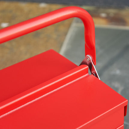 Folding toolbox in steel - 5 compartments, red, 57x21x41 Cm