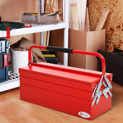 Folding toolbox in steel - 5 compartments, red, 57x21x41 Cm