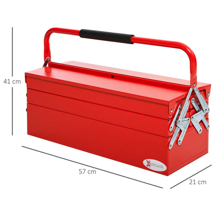 Folding toolbox in steel - 5 compartments, red, 57x21x41 Cm