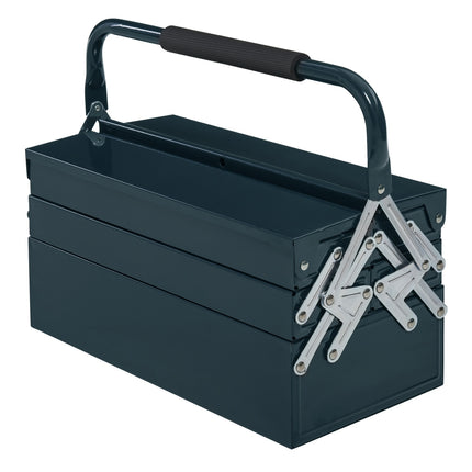 Steel tool box: hinged, 5 compartments, dark green