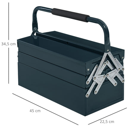 Steel tool box: hinged, 5 compartments, dark green