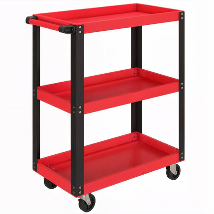 Tool Cart, 3 Tiers, Metal Frame, 120kg Capacity, Red