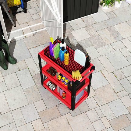 Tool Cart, 3 Tiers, Metal Frame, 120kg Capacity, Red