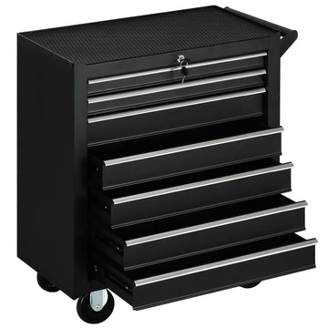 Tool Cart with 7 Drawers, Steel, Lockable, Black
