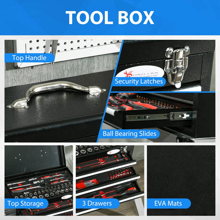 116-piece tool set with socket wrenches, 3 drawers in steel box