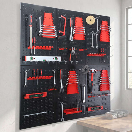 Tool Pegboard, Steel Wall-Mount Organizer With Hooks Set