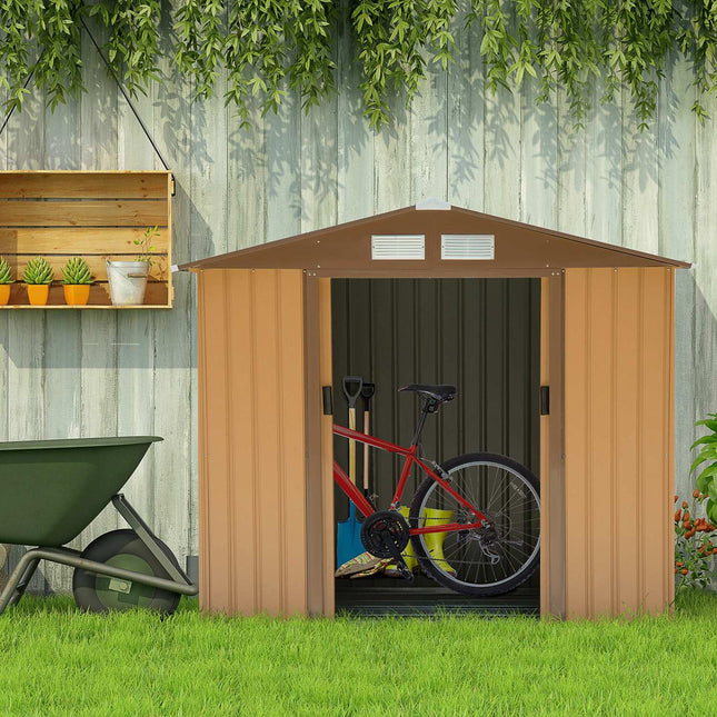 Steel tool shed with sliding doors and floor, 213x130x185 cm