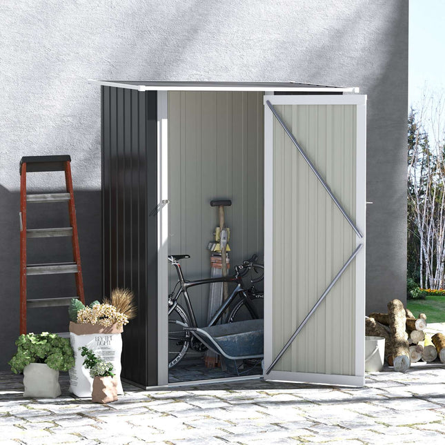 Steel outdoor tool shed with door, dark gray - 142 x 84 x 189 cm