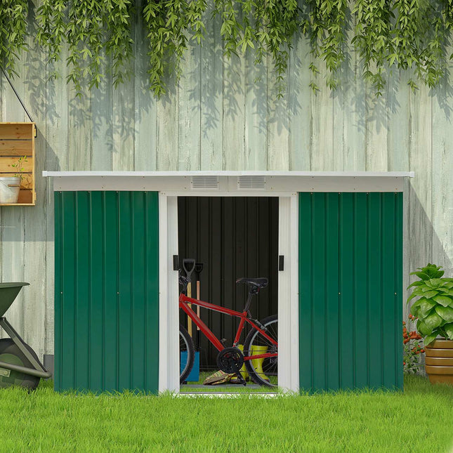 Steel garden shed - sliding door, valve, 280 x 130 x 172 cm