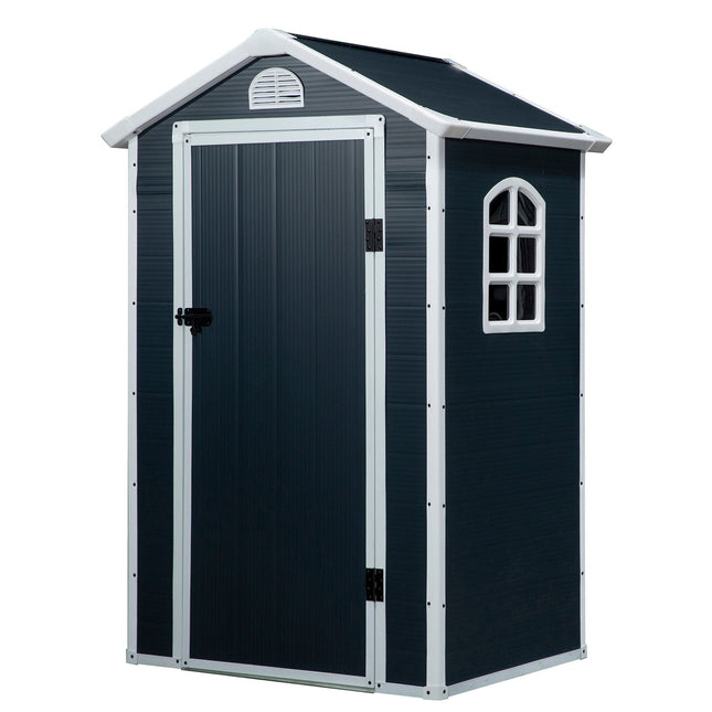 Outdoor tool shed in metal with ventilation window, 134 x 104 x 204 cm