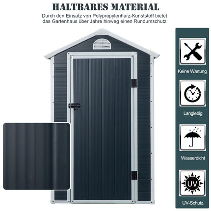 Outdoor tool shed in metal with ventilation window, 134 x 104 x 204 cm