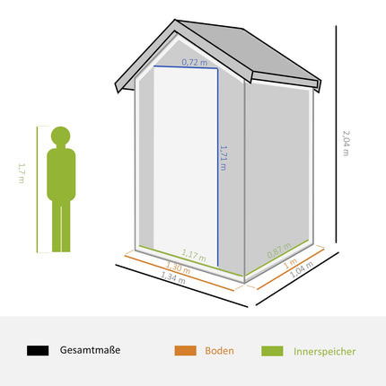 Outdoor tool shed in metal with ventilation window, 134 x 104 x 204 cm