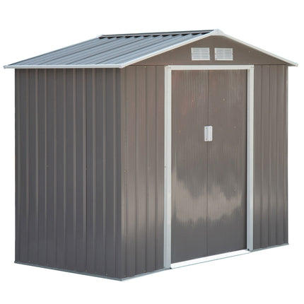 Weatherproof steel garden shed, sliding doors, floor frame