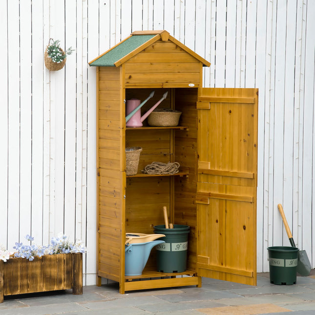 Weatherproof wooden garden shed with shelves, 2 doors