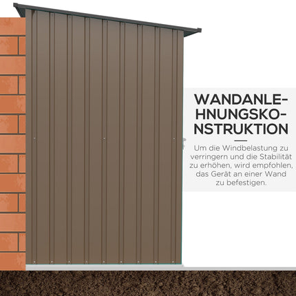 Steel garden shed with roof - Lockable, brown, 0.92 m²