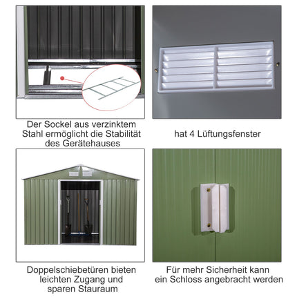 Metal tool shed with foundation, light green, 277x195x192 Cm
