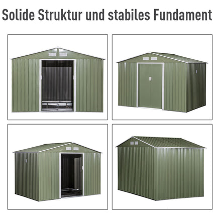Metal tool shed with foundation, light green, 277x195x192 Cm