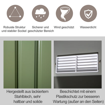 Metal tool shed with foundation, light green, 277x195x192 Cm