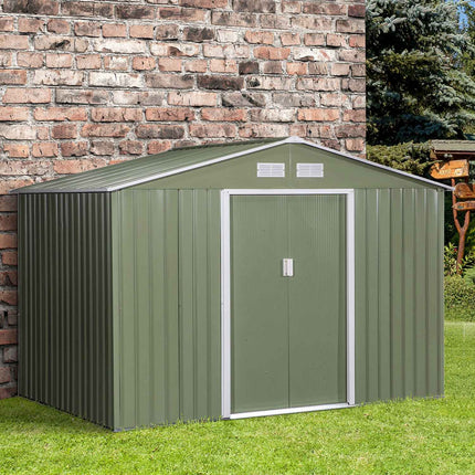 Metal tool shed with foundation, light green, 277x195x192 Cm