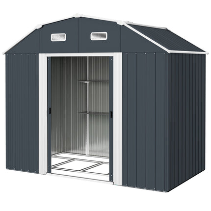 Tool shed in steel with UV protection, sliding doors - dark grey
