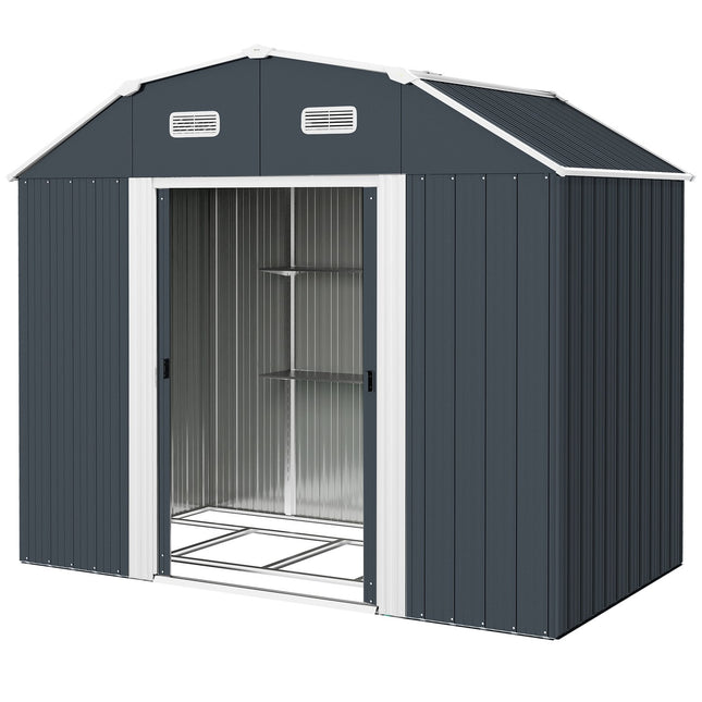 Tool shed in steel with UV protection, sliding doors - dark grey
