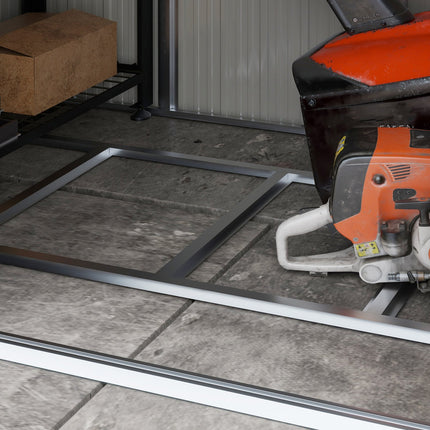 Tool shed in steel with UV protection, sliding doors - dark grey