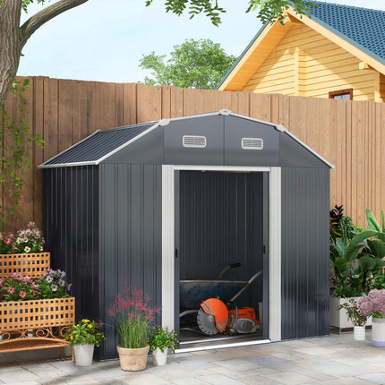 Tool shed in steel with UV protection, sliding doors - dark grey