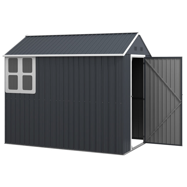 Steel garden tool shed, 4㎡ with window and lock, dark grey