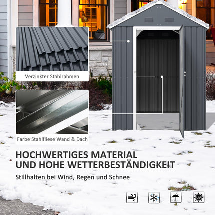 Steel garden tool shed, 4㎡ with window and lock, dark grey