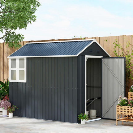 Steel garden tool shed, 4㎡ with window and lock, dark grey