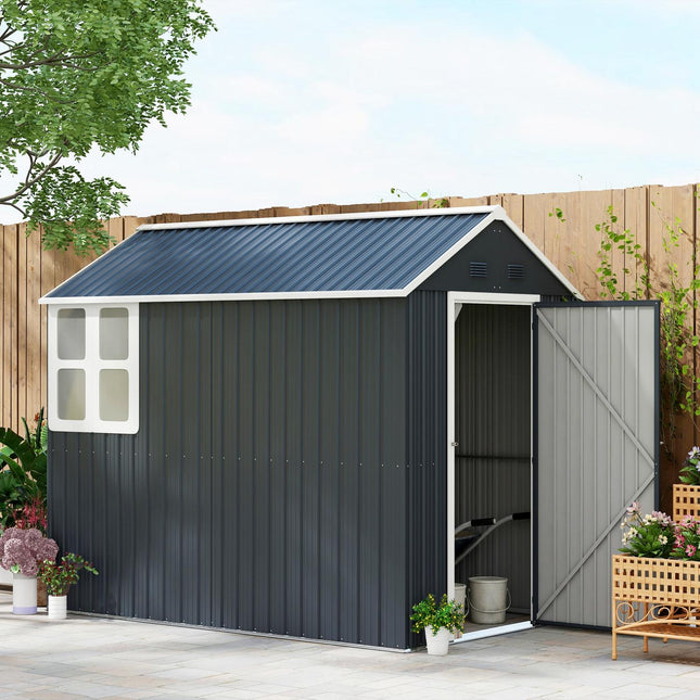 Steel garden tool shed, 4㎡ with window and lock, dark grey